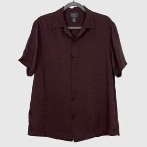 H&M Mens Silky Burgundy Button Down Short Sleeve Shirt